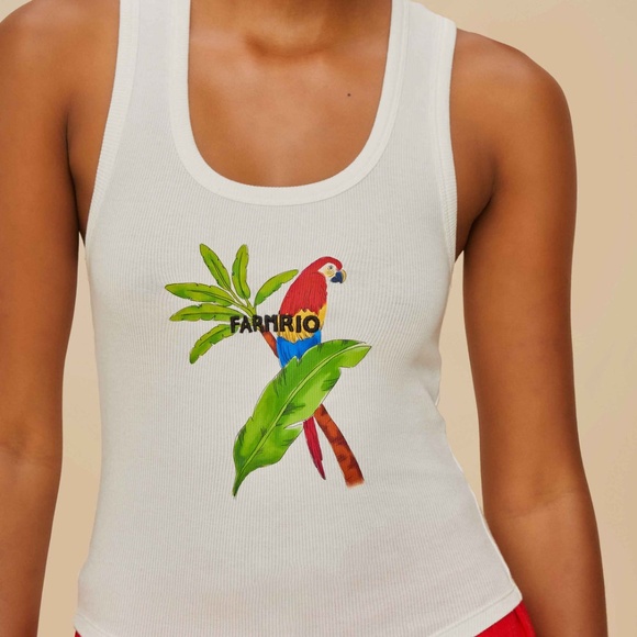 FARM Rio Tops - Farm Rio Off-White Farmrio Macaw Tank Top